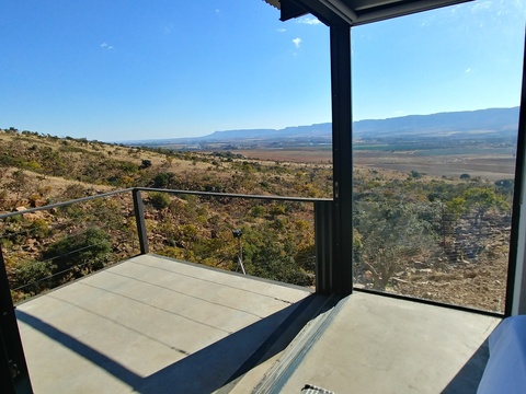 Sunset Lodge, bedroom private patio view! Sky Lodge, Hartbeespoort self catering accommodation